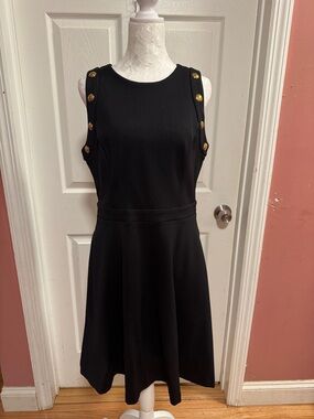 White House Black Market Black Sleeveless Dress with Gold Buttons